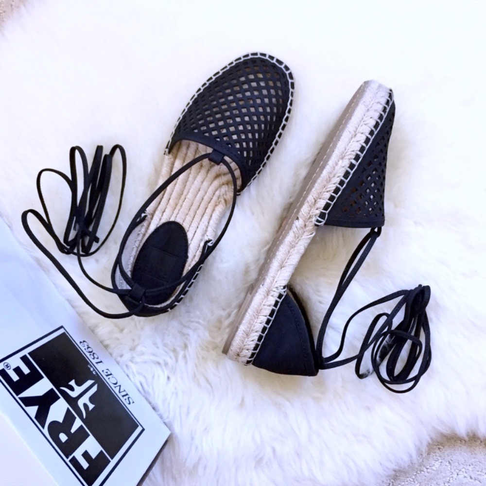 Frye Leo Perforated Ankle Wrap Leather Espadrilles - Picture 1 of 7